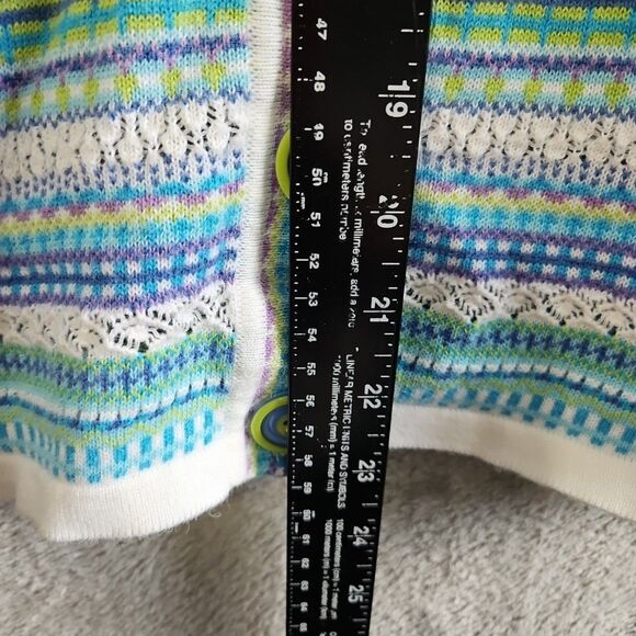 Marisa Canvas Women's Sz Med blue green vneck button sweater short sleeve - Picture 6 of 11